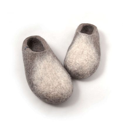 Mens slip on slippers / Women's wool slippers "SOLO" grey and white -d