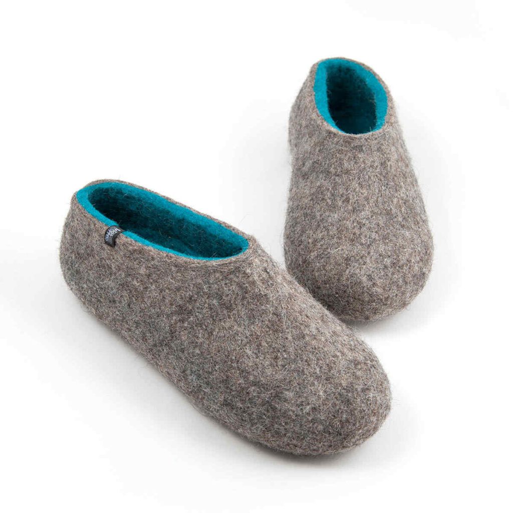 Womens felt slippers grey and blue from the DUAL NATURAL Wooppers collection -h