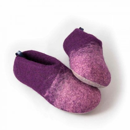 Kids felt wool slippers DUO purple with pink at the front c