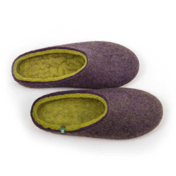Χειμωνιάτικες παντόφλες από μαλλί μωβ και λαχανί της Wooppers_a
