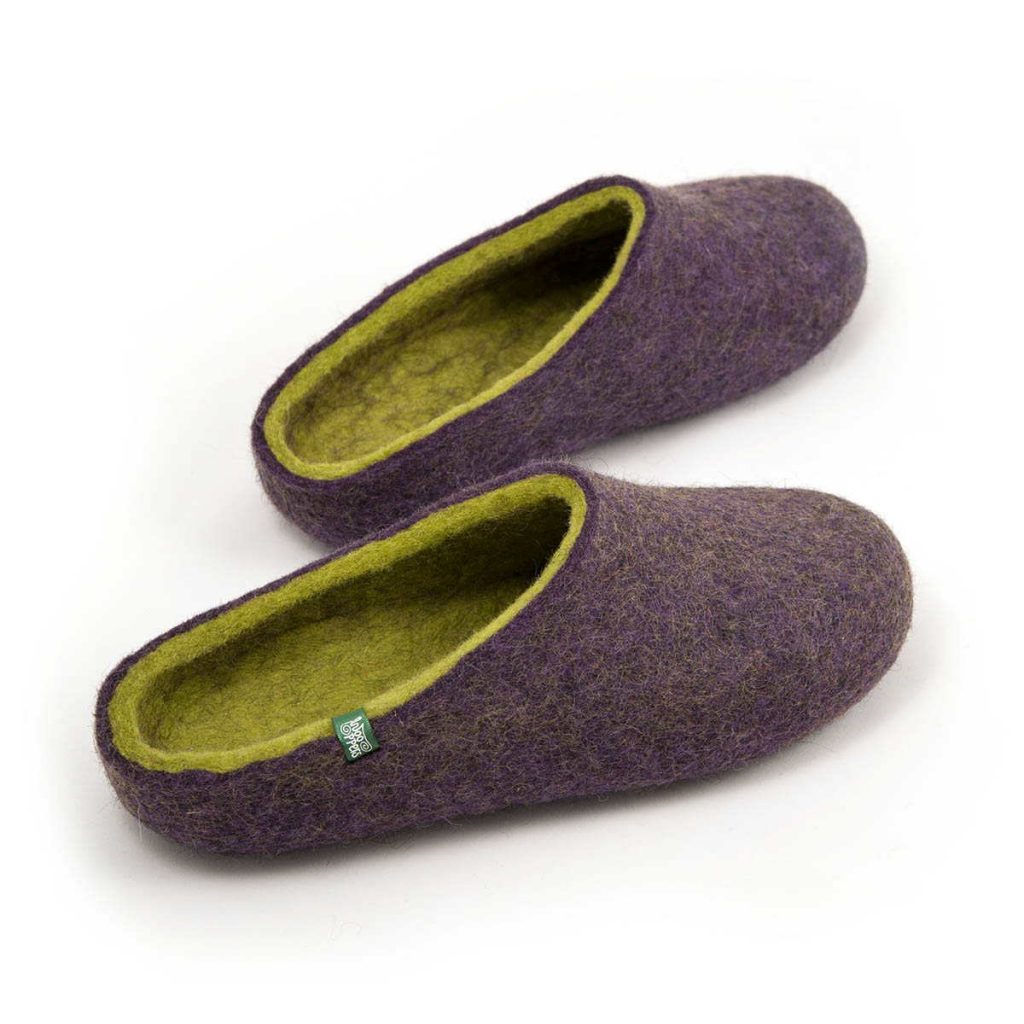 Home slippers COLORI in mauve and lime made either high or low at the back_f