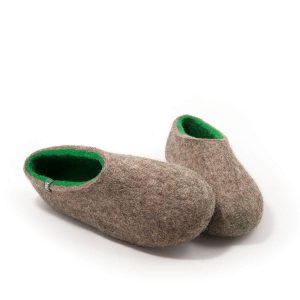 Winter slippers natural grey and green by Wooppers -c