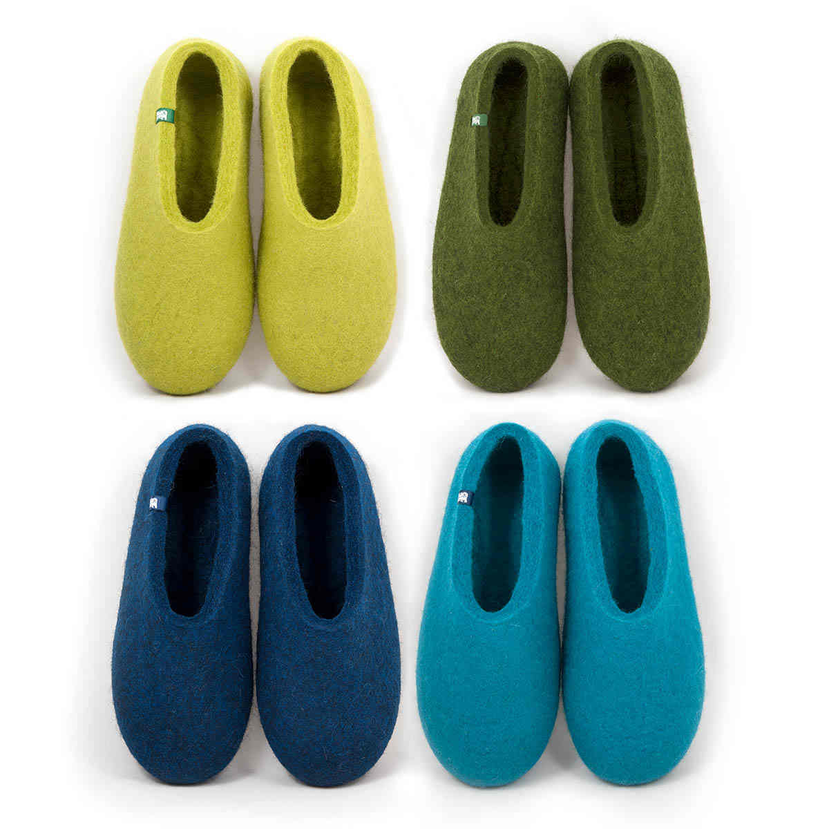 Pure wool slippers blue / green BASIC Home, Women's Slippers, BASIC