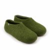 wool slippers in forest green color, house shoe shape