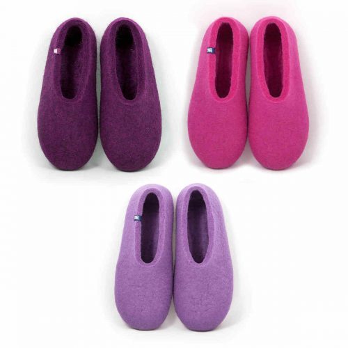 House shoes in shades from purple to pink by Wooppers