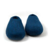 A pair of felted wool slippers in aquamarine blue, in a continuous shape seen from the front