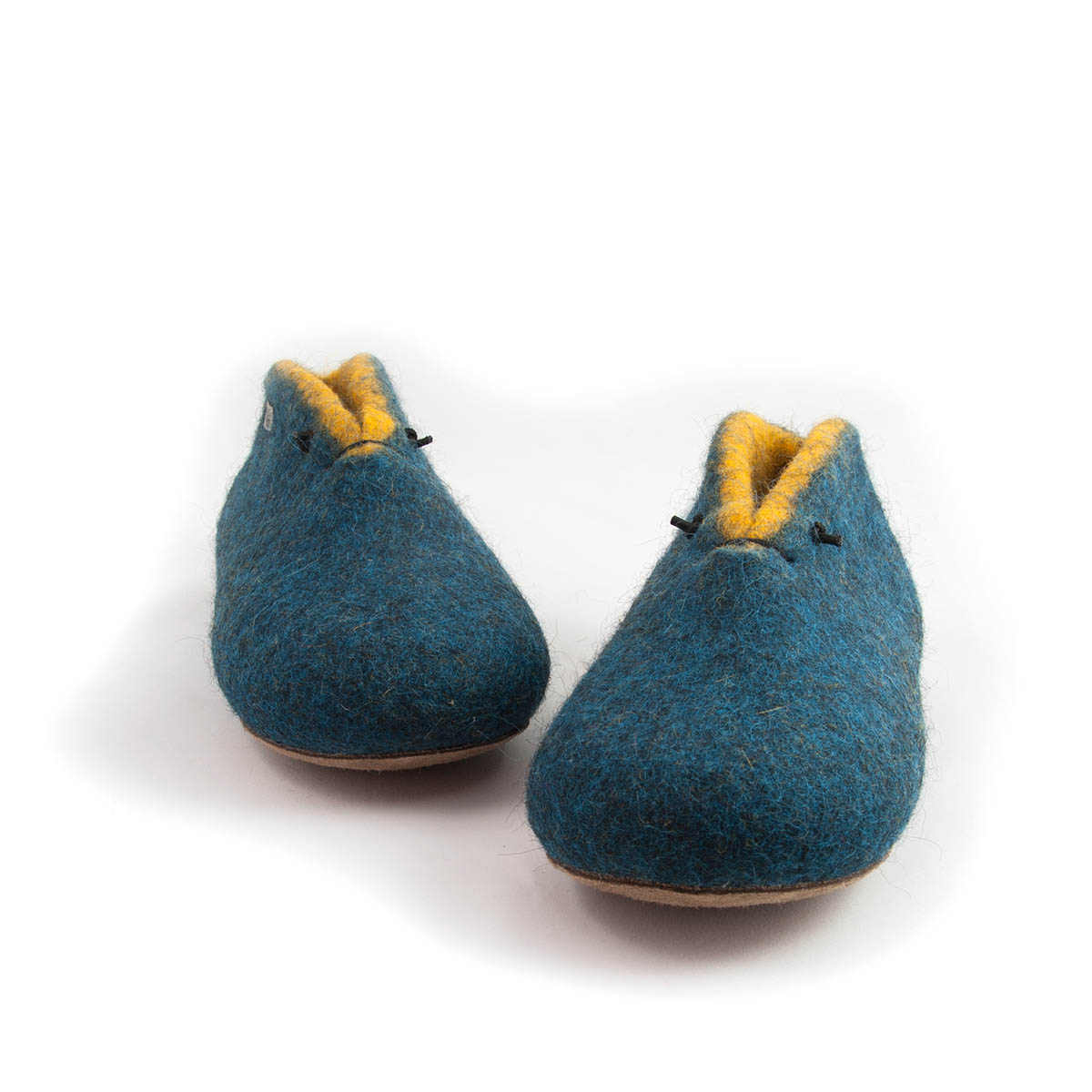 fontein Behoren Zuidoost Slipper boots in blue and yellow felted wool by Wooppers