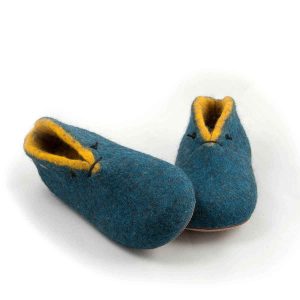 Booties for home in blue and yellow by Wooppers