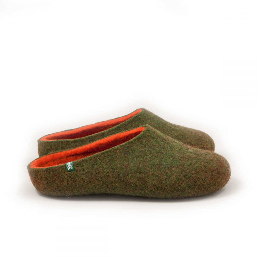 Mens Natural Leather Whith Sheep's Wool Brown Slippers Mule 