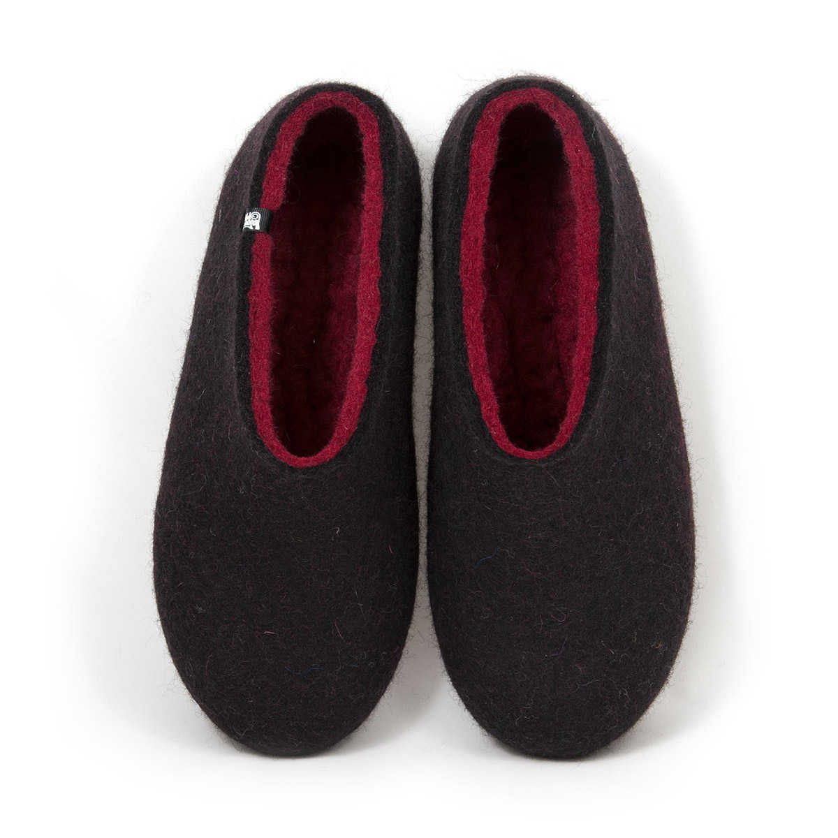 Black wool slippers DUAL BLACK dark red