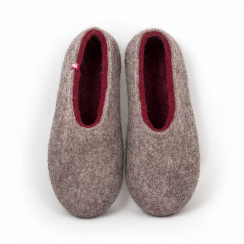 Mens wool slippers DUAL NATURAL dark red __a