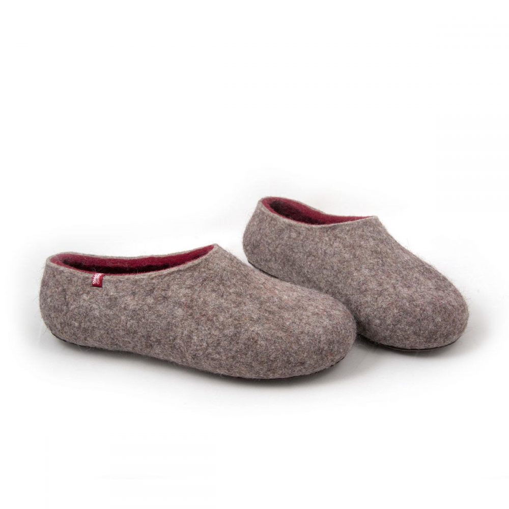 Mens wool slippers DUAL NATURAL dark red __b