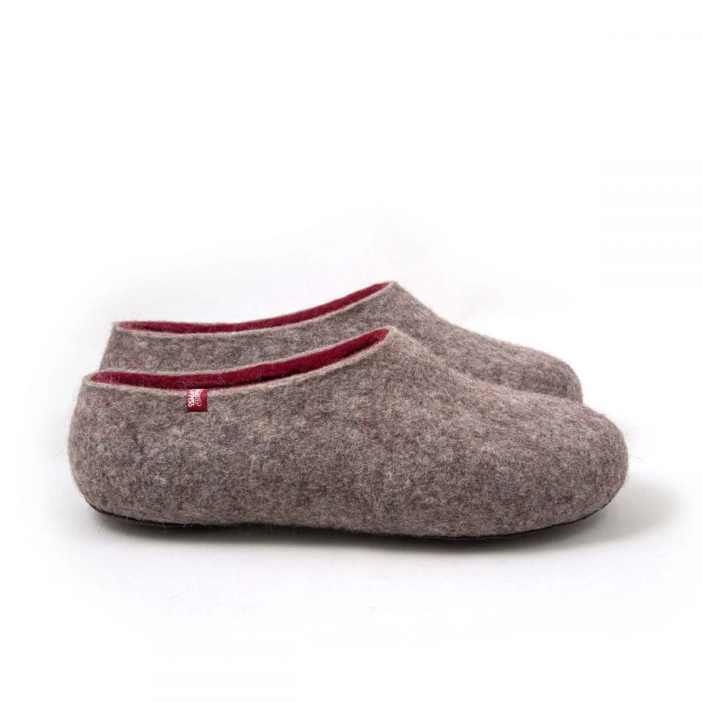 DUAL NATURAL dark red Mens wool slippers __c