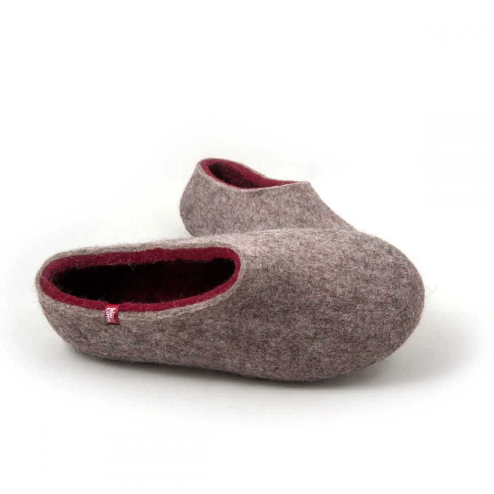 Mens wool slippers DUAL NATURAL dark red __d