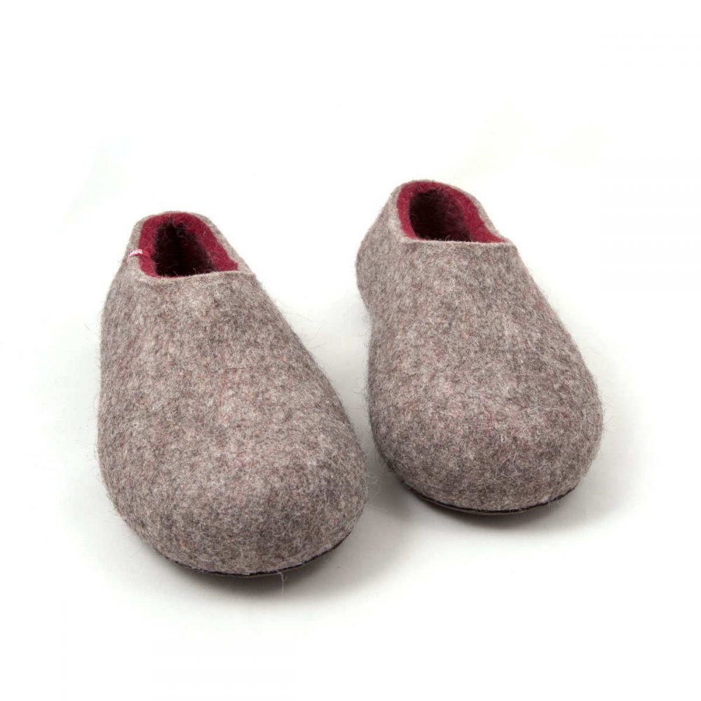 Mens wool slippers DUAL NATURAL dark red __e
