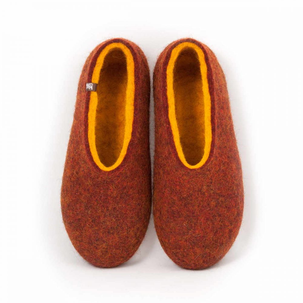 Woolen slippers COLORI red clay yellow by Wooppers -b