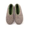 Woolen slippers hand-felted in grey and olive green -a