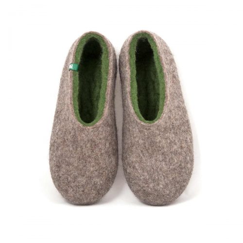 Woolen slippers hand-felted in grey and olive green -a