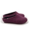 Bedroom slippers in plum and dark grey sheep wool, low at the back by Wooppers -a