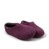 Bedroom slippers in plum and dark grey sheep wool, high at the back by Wooppers -c