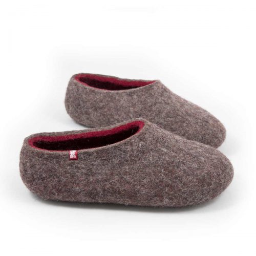Felt slippers for women in natural wool with crismon, DUAL NATURAL collection by Wooppers -b