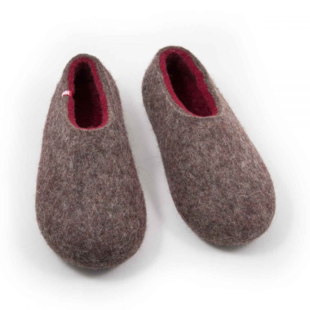 Felt slippers for women in natural wool with crismon, DUAL NATURAL collection by Wooppers -e