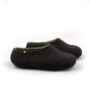 Black mens slippers in wool, olive green on the inside, by Wooppers _b