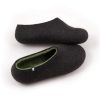 Black mens slippers in wool, olive green on the inside, by Wooppers _c