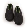 Black mens slippers in wool, olive green on the inside, by Wooppers _d