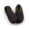 Black mens slippers in wool, olive green on the inside, by Wooppers _f