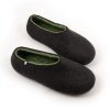 Black mens slippers in wool, olive green on the inside, by Wooppers _g