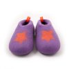 Lilac kids slippers with an orange decorative star by Wooppers