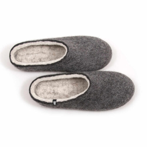 Organic wool slippers dark grey - white, COLORI wooppers collection
