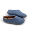 COLORI stone blue beige HIGH -c Felt wool house slippers in Blue and Beige by Wooppers with a closed back.