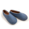 COLORI stone blue beige HIGH -d Wool felt house slippers in Blue and Beige by Wooppers. With a closed back, this pair is seen from the top.