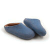 COLORI stone blue beige LOW -d Felt wool house slippers by Wooppers in blue and beige. Low at the back, mule style slippers. The pictured pair has no soles.