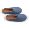 COLORI stone blue beige -a Felt wool house slippers by Wooppers in blue and beige. Low at the back, mule style slippers.