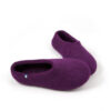 BASIC purple -e A pair of house shoes in purple felted wool, right slipper slightly rests over the toe box of the left.